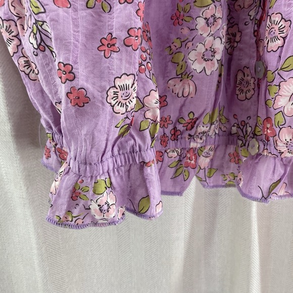 Unique Vintage Floral Tank Top Lavender Pink Ruffle Sleeveless Blouse L NWOT - Picture 3 of 7